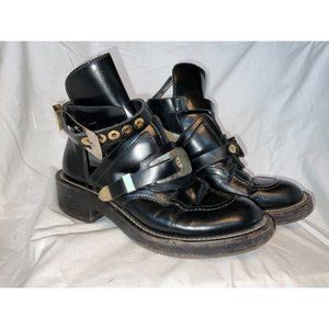 sz 38 Balenciaga Ceinture Cut-Out Leather Black Boot - Good Condition